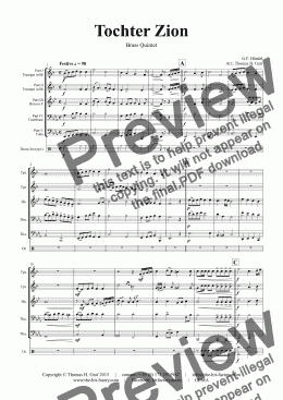 page one of Tochter Zion - Choral & Shuffle - Brass Quintet 
