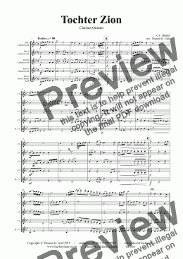 page one of Tochter Zion - Choral & Shuffle - Clarinet Quintet 