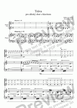 page one of TRÁVA (Grass) pro dětský sbor a piano (Czech words)