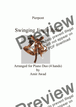 page one of Jingle Bells Swing (Pierpont) for Piano Duet 4 hands arranged by Amir Awad