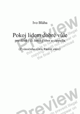 page one of POKOJ LIDEM DOBRÉ VůLE pro dětský či ženský sbor a cappella (Czech words)