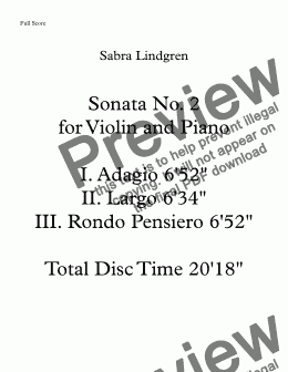 page one of Sonata No. 2 for Violin and Piano I. Adagio