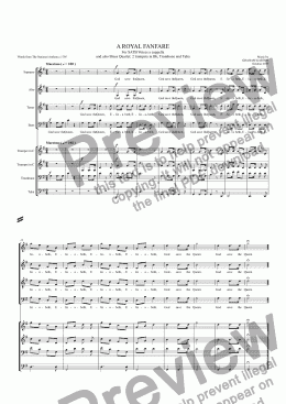page one of A ROYAL FANFARE for SATB Choir, OR Brass Quartet: 2 Trumpets in Bb, Trombone, Tuba,Or forces tutti For any Ceremonial or Royal occasion1-page Duration 00.28