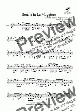 page one of Sonata in La Maggiore for solo guitar