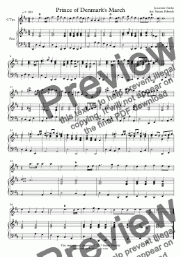 page one of Prince of Denmark's March (Jeremiah Clarke) arr. trumpet & piano (or organ no pedals)