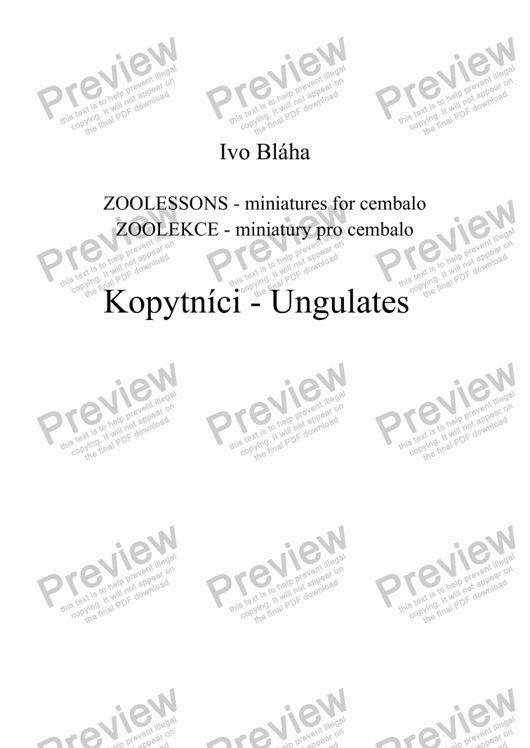 page one of KOPYTNÍCI (Ungulates) pro cembalo