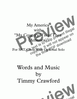 page one of My America  with "My Country 'Tis of Thee (America)" For 3-part Mixed and piano Performance time: Approx. 1:45