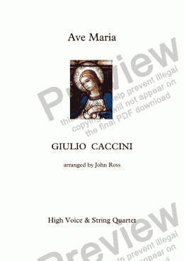 page one of Ave Maria (Caccini) (High Voice, String Quartet)