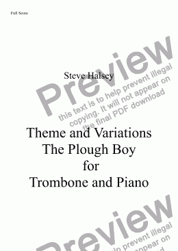 page one of Theme and Variations   The Plough Boy for Trombone and Piano