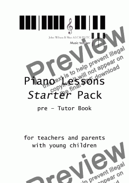 page one of Piano Lessons Starter Pack: for teachers and parent with young children