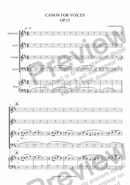 page one of CANON FOR VOICES op.15 Choir + Piano