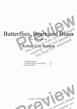 page one of Butterflies, Bears and Blues (A Suite for Two Harpsichords)