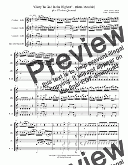 page one of Handel - "Glory To God in the Highest" - (from Messiah) (for Clarinet Quartet)