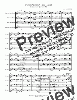 page one of Handel - Overture "Sinfonia" - from Messiah (for Saxophone Quartet SATB)