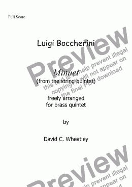 page one of Boccherini - Minuet (from the string quintet)  freely arranged for brass quintet