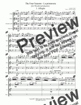 page one of Vivaldi - The Four Seasons - La Primavera (for Woodwind Quartet)