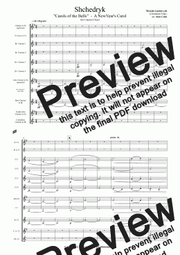 page one of Shchedryk - Carol of the Bells  (Clarinet Choir)