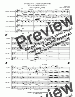 page one of Ravel - Pavane for a Dead Princess (Saxophone Quintet SATTB)