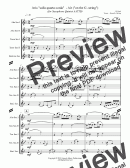 page one of Bach - Aria "sulla quarta corda" - “Air on the G-String" (Saxophone Quintet AATTB)