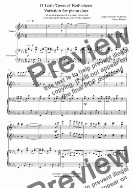 page one of O Little Town of Bethlehem  Variations for piano duet