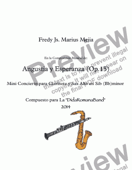 page one of Mini Concierto "Angustia y Esperanza" (Op.15)  (Bbminor)  Mini Concierto Para Clarinete y Sax Alto