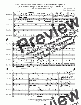 page one of Bach - Sheep May Safely Graze (Saxophone Quintet SATTB)