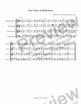 page one of Puer Natus in Bethlehem for Recorder SATB