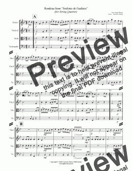 page one of Mouret - Rondeau from “Sinfonie de Fanfares” (for String Quartet)