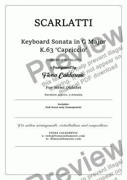 page one of Scarlatti: Keyboard Sonata K.63 ('Capriccio') arranged for Wind Quintet