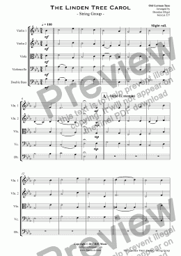 page one of The Linden Tree Carol - String Group