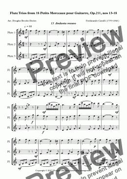 page one of Carulli, Ferdinando: Flute Trios from 18 Petits Morceaux pour Guitarre, Op.211, nos 13-18