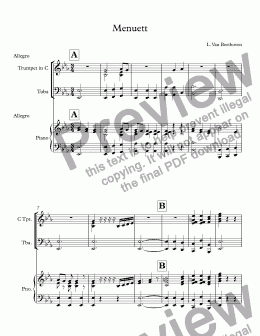 page one of Menuett Ludwig Van Beethoven - Score and parts