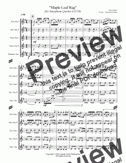 page one of Joplin - Maple Leaf Rag (Saxophone Quintet AATTB)