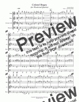 page one of March - Colonel Bogey (for Woodwind Quartet)