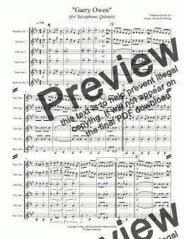 page one of March - Garry Owen (for Saxophone Quintet SATTB or AATTB)