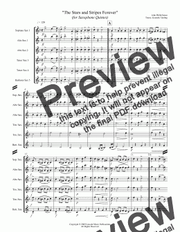 page one of March - The Stars and Stripes Forever (for Saxophone Quintet SATTB or AATTB)