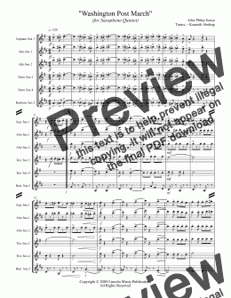 page one of March - Washington Post (for Saxophone Quintet SATTB or AATTB)