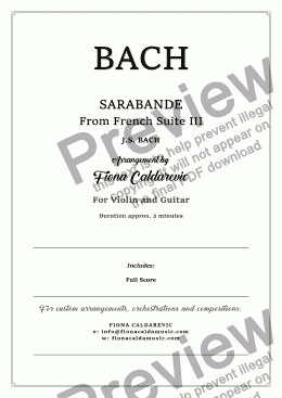 page one of Bach: Sarabande from French Suite III for violin and guitar