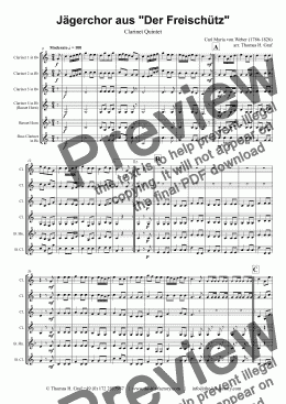 page one of Jaegerchor - Der Freischuetz C.M.Weber - Clarinet Quintet
