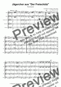 page one of Jaegerchor - Der Freischuetz C.M.Weber - Brass Quintet