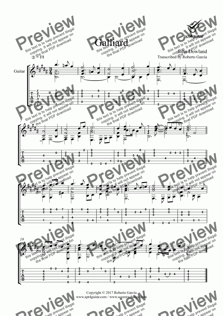 page one of Galliard for solo guitar