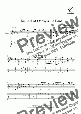 page one of The Earl of Derby's Galliard for solo guitar