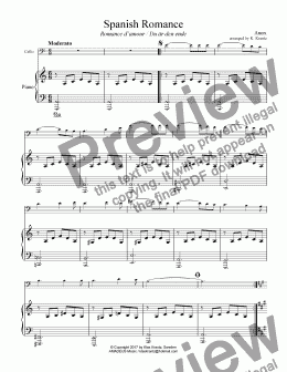 page one of Spanish Romance for cello and easy piano