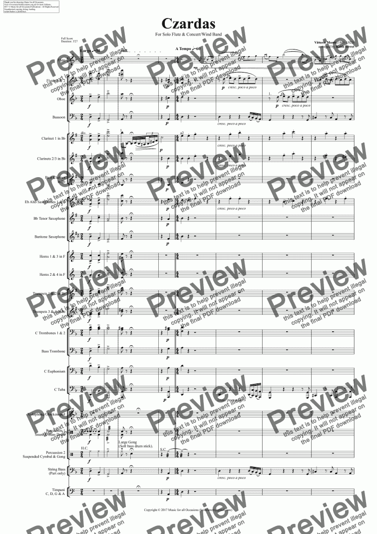 page one of Czardas for Flute & Concert Band
