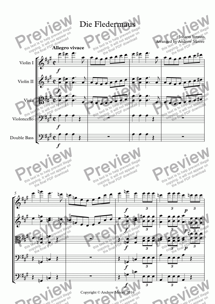 page one of Die Fledermaus Overture