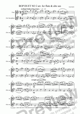 page one of BOP DUET NO 2 arr. for flute & alto sax