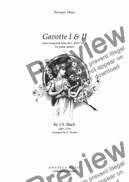 page one of Gavotte I & II, BWV 1068, for guitar quartet