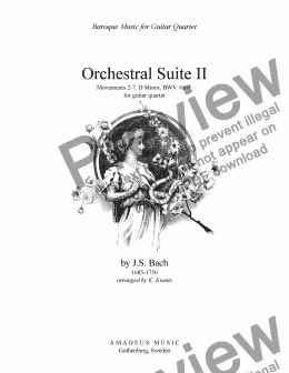page one of Suite No. 2 BWV 1067 (mov. 2-7)  for guitar quartet