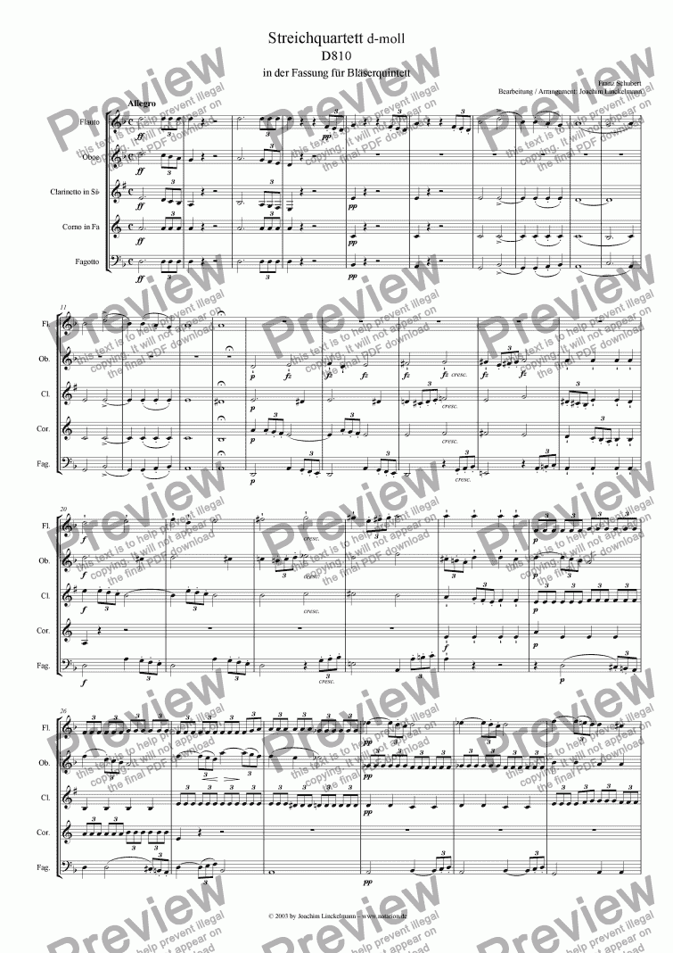page one of String quartet D 810