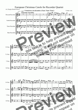 page one of Douglas Brooks-Davies: European Christmas Carols for Recorder Quartet (descant, treble, tenor, bass)
